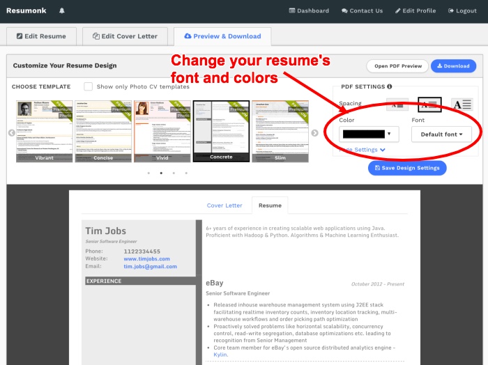 Change resume font