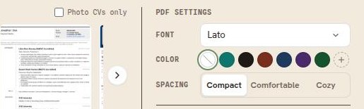 The PDF settings box with Compact selected on the Spacing row