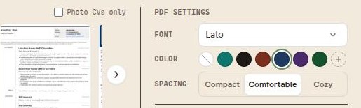 The PDF settings box with the fourth swatch, a deep navy, selected on the Color row