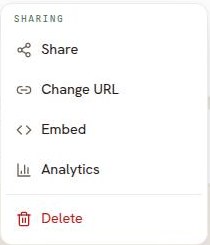 The card's more-actions menu, with Embed between Change URL and Analytics