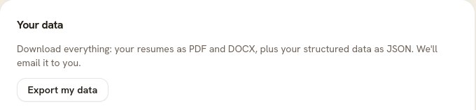 The Your data card on the account page, with an Export my data button