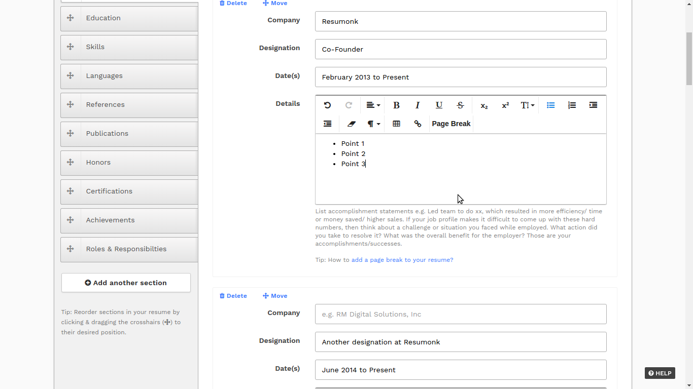 Add multiple roles/designations for the same company