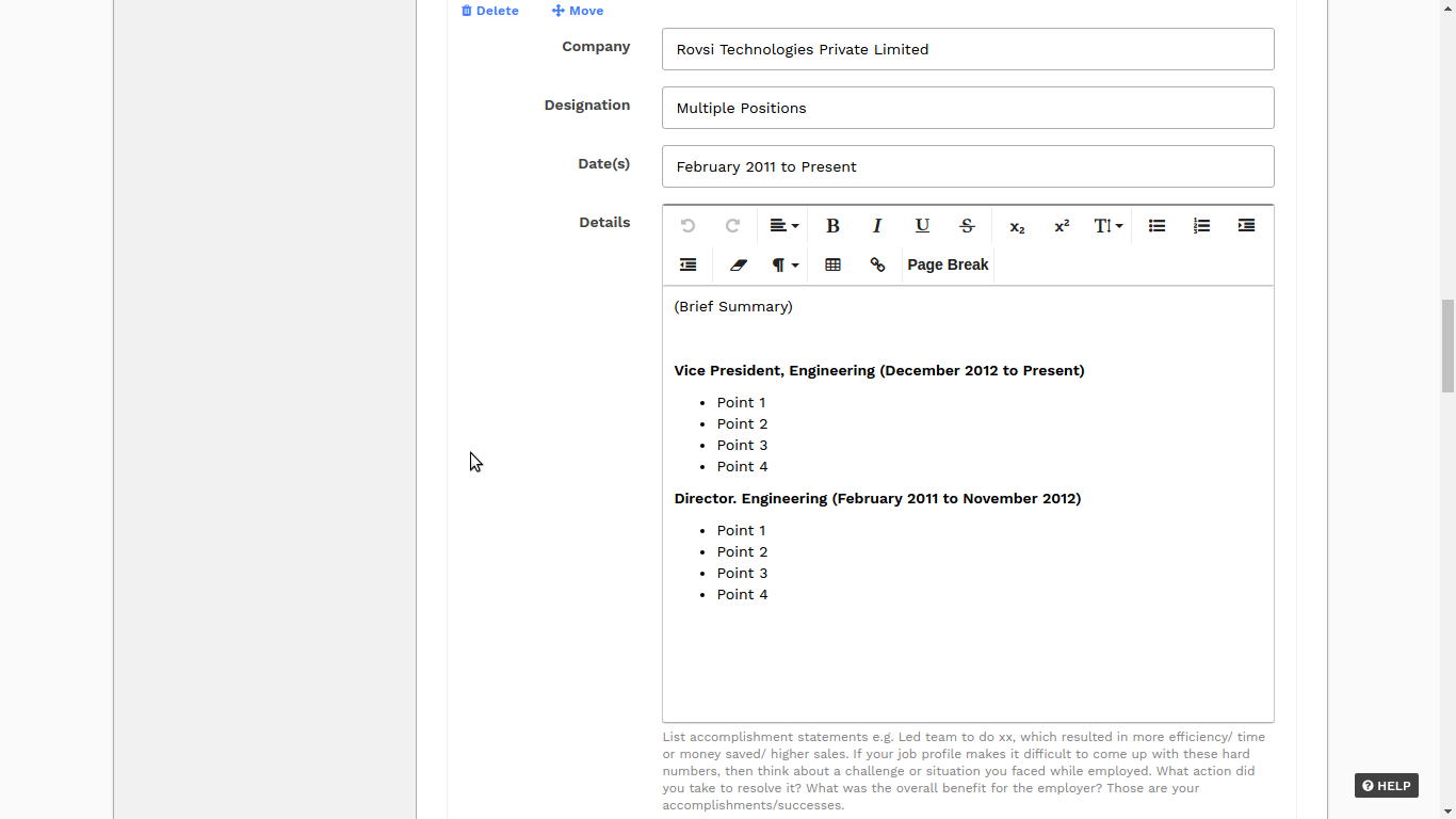 Add multiple roles/designations for the same company