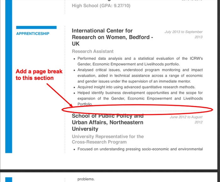 Add page break to your PDF resume - Resumonk Online Resume Maker