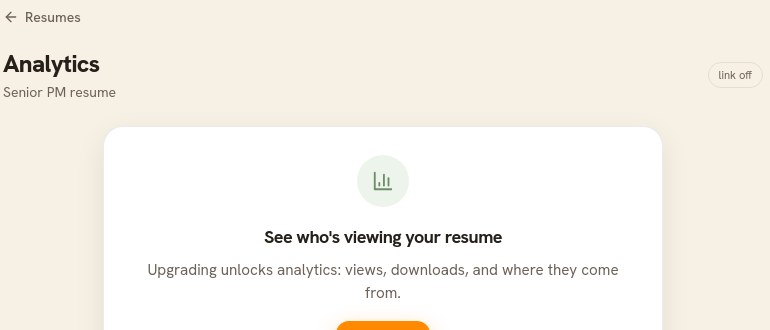 The analytics page on a free account, explaining that upgrading unlocks views, downloads and where they come from