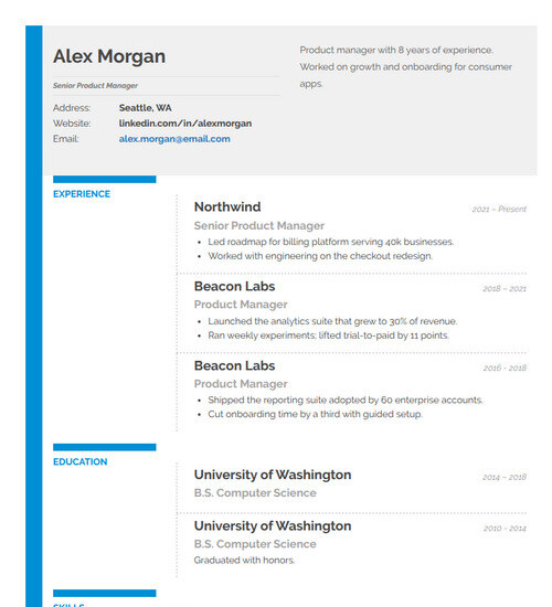 Resume template and format: Bold