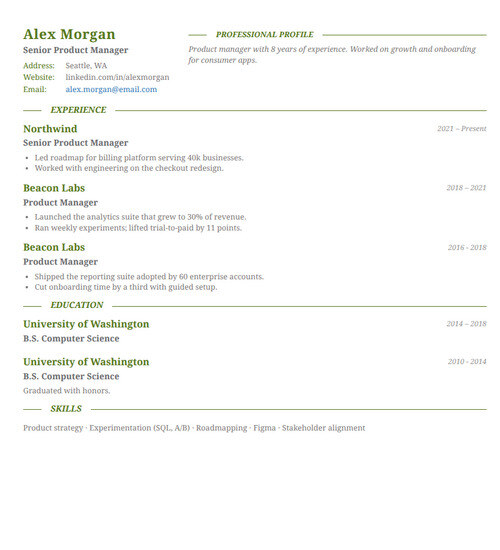 Resume template and format: Charisma