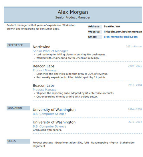 Resume template and format: Classica