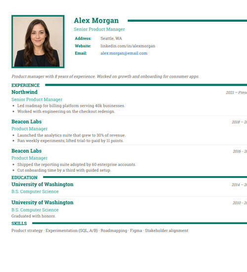 Photo resume template and format: Clear