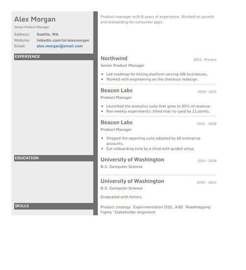 Resume template and format: Concrete