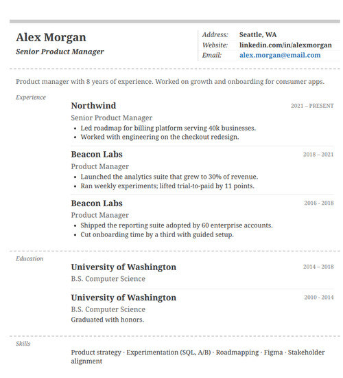 Resume template and format: Elegant