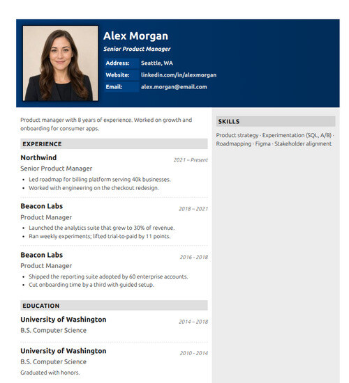 Photo resume template and format: Elemental