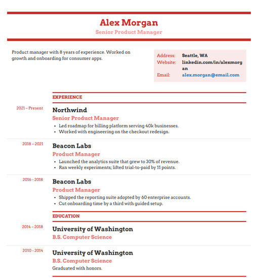 Resume template and format: Modernism