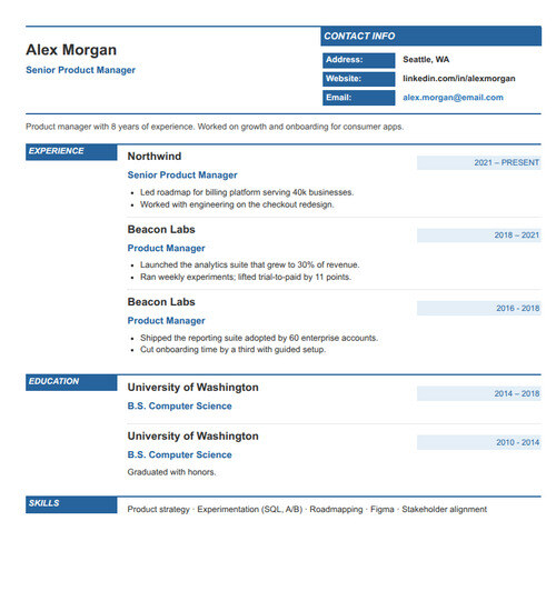 Resume template and format: Prestige