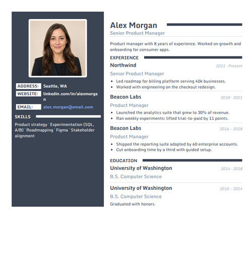 Photo resume template and format: Regal