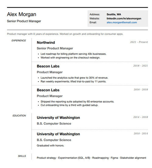Resume template and format: Simplimo