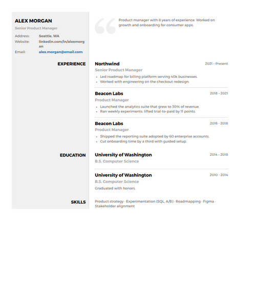 Resume template and format: Slate