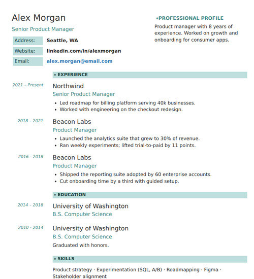 Resume template and format: Sleek