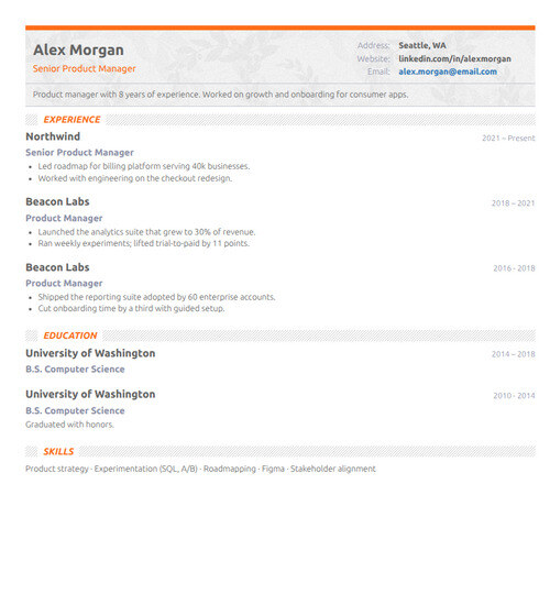 Resume template and format: Slim
