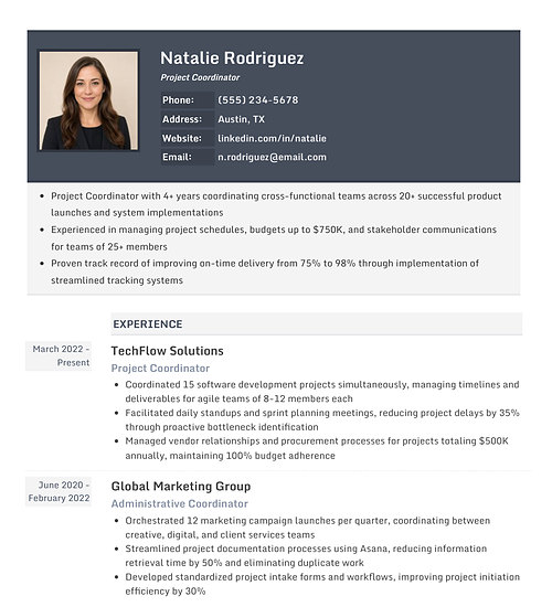 Photo resume template and format: Avant