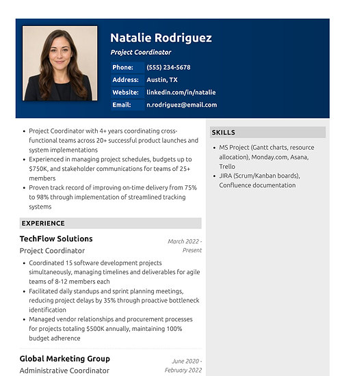Photo resume template and format: Elemental
