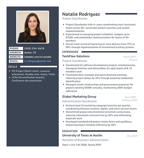 Photo resume template and format: Regal