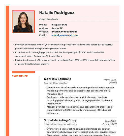 Photo resume template and format: Vivid