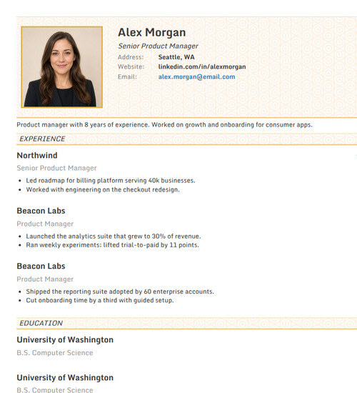 Photo resume template and format: Vibrant