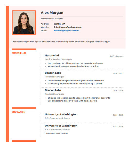 Photo resume template and format: Vivid