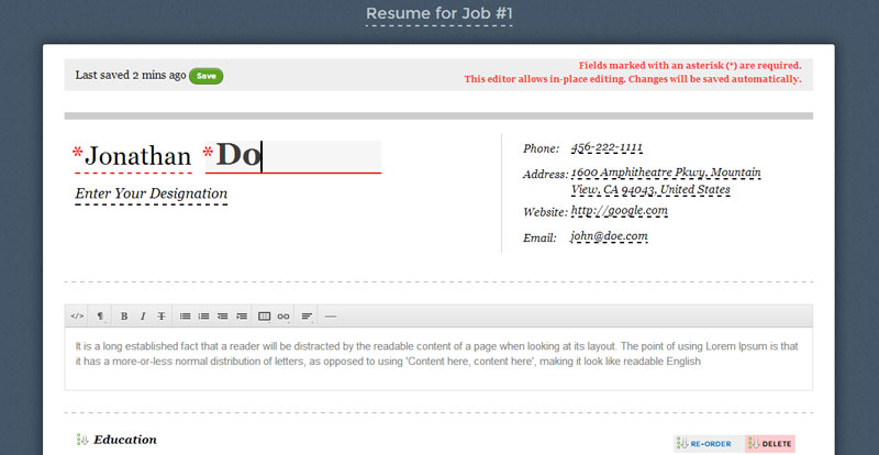 Resumonk Inplace Online Resume Editor