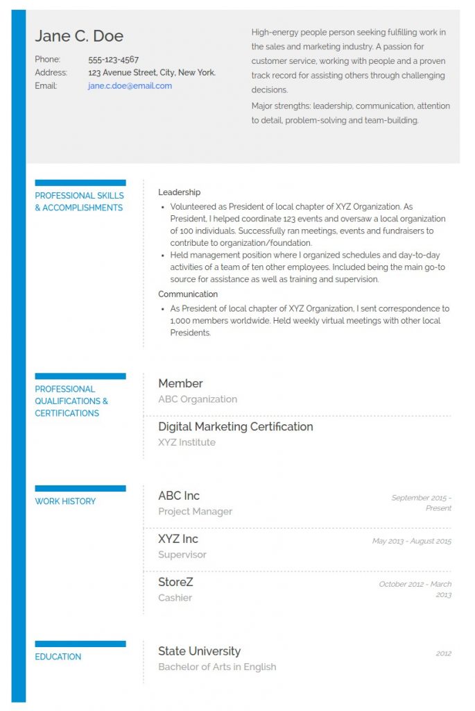 functional resume skills examples