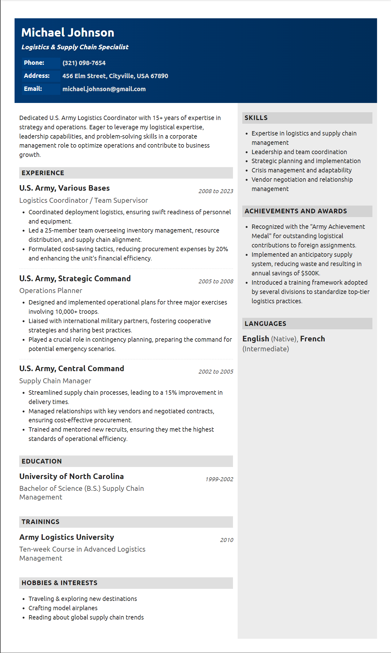 Military Service Resume